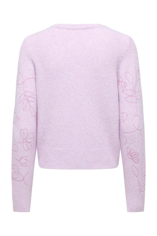 Only - Onlsola Ls Emb O-Neck Cardigan Knt - 5061987 Pale Lilac Flowers/Cyclamen