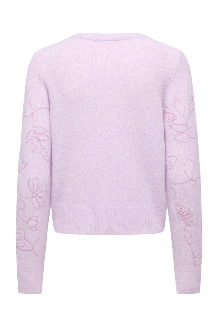 Only - Onlsola Ls Emb O-Neck Cardigan Knt - 5061987 Pale Lilac Flowers/Cyclamen