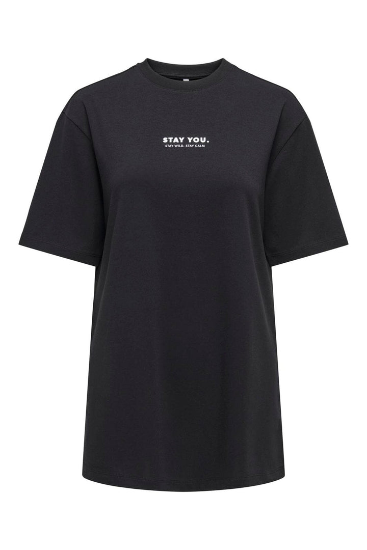 Only - Onlsuperior S/S O-Neck Long Top - 5085178 Black Small Front Print