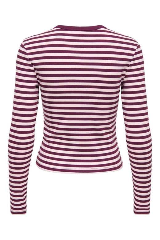 Only - Onlval L/S O-Neck Stripe Top - 5084119 Fig Pale Lilac (Mette) + Emb. Heart