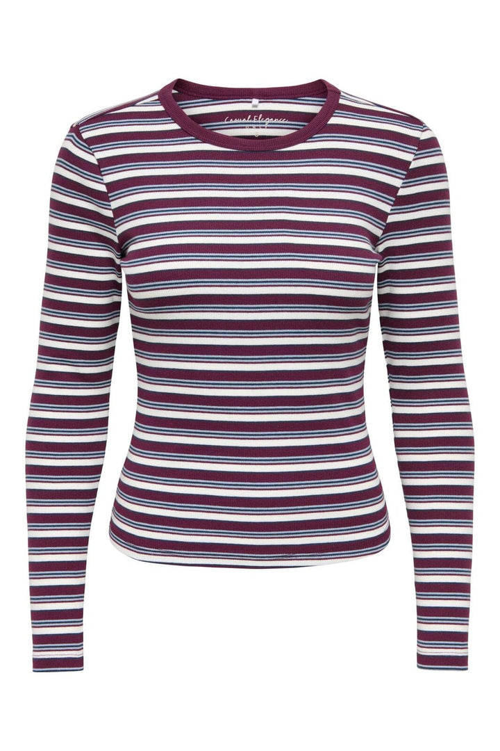 Only - Onlval L/S O-Neck Stripe Top - 5084121 Fig Dusty Blue + Cd + Navy Blazer (Mia)