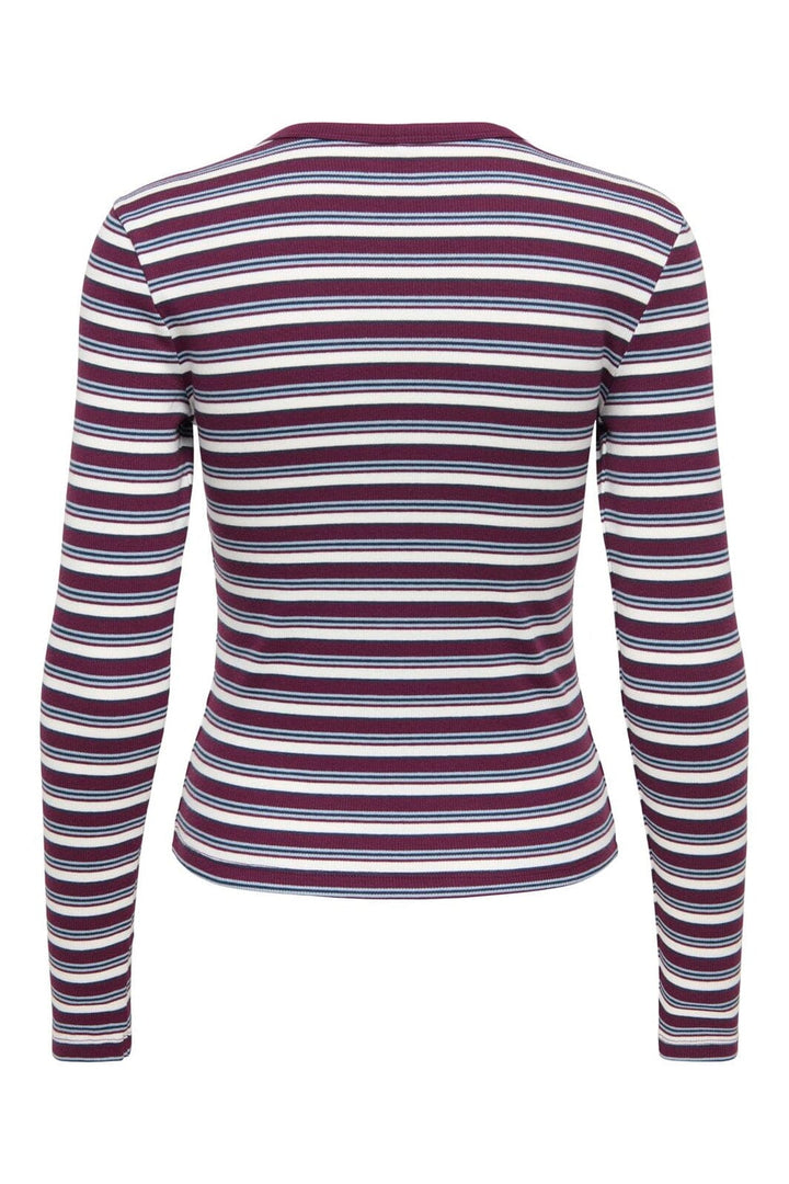 Only - Onlval L/S O-Neck Stripe Top - 5084121 Fig Dusty Blue + Cd + Navy Blazer (Mia)