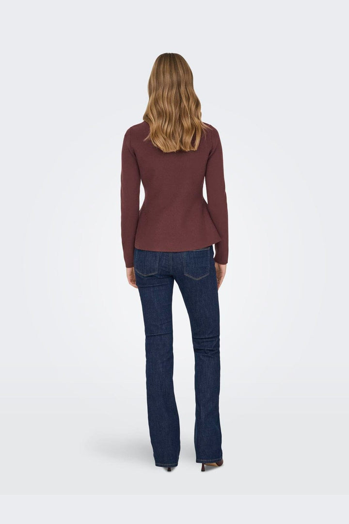 Only - Onlvilda Ls Peplum O-Neck Knt - 5026295 Rum Raisin