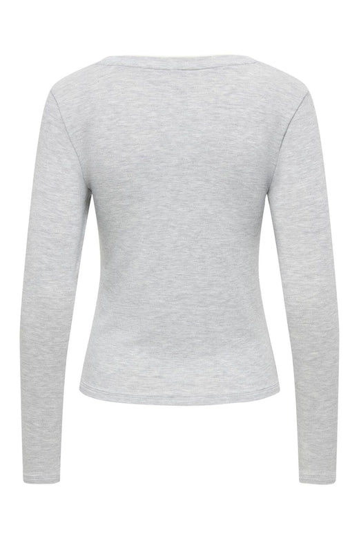 Only - Onlvirro L/S U-Neck Double Top - 5169837 Light Grey Melange Cloud Dancer
