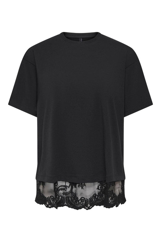 Only - Onlvivvi S/S Lace Bottom Top - 5130040 Black Black Lace