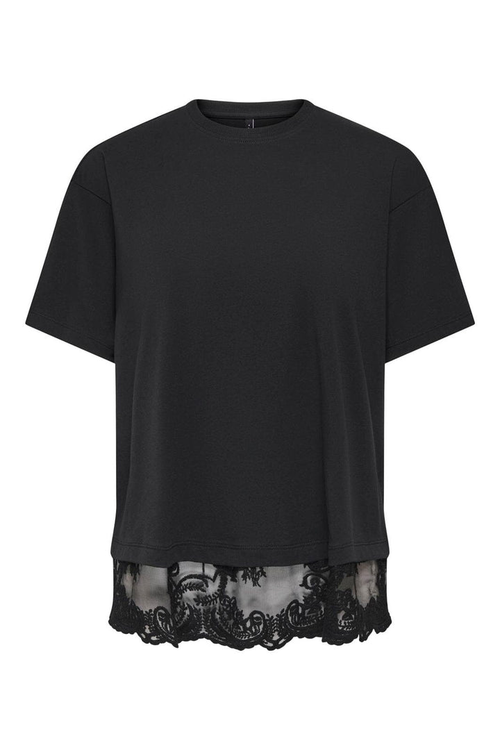 Only - Onlvivvi S/S Lace Bottom Top - 5130040 Black Black Lace