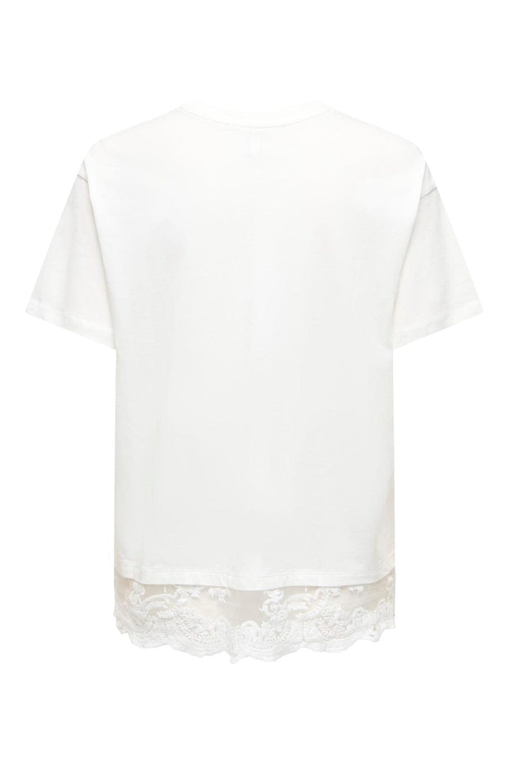 Only - Onlvivvi S/S Lace Bottom Top - 5130044 Cloud Dancer Cloud Dancer Lace