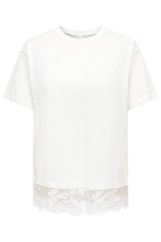 Only - Onlvivvi S/S Lace Bottom Top - 5130044 Cloud Dancer Cloud Dancer Lace