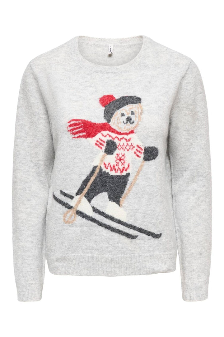 Only - Onlxmas Snowbear Ls O-Neck Knt - 5093916 Light Grey Melange Skibear/Dgm/Scoot/Malt Bal/Birc/Mel