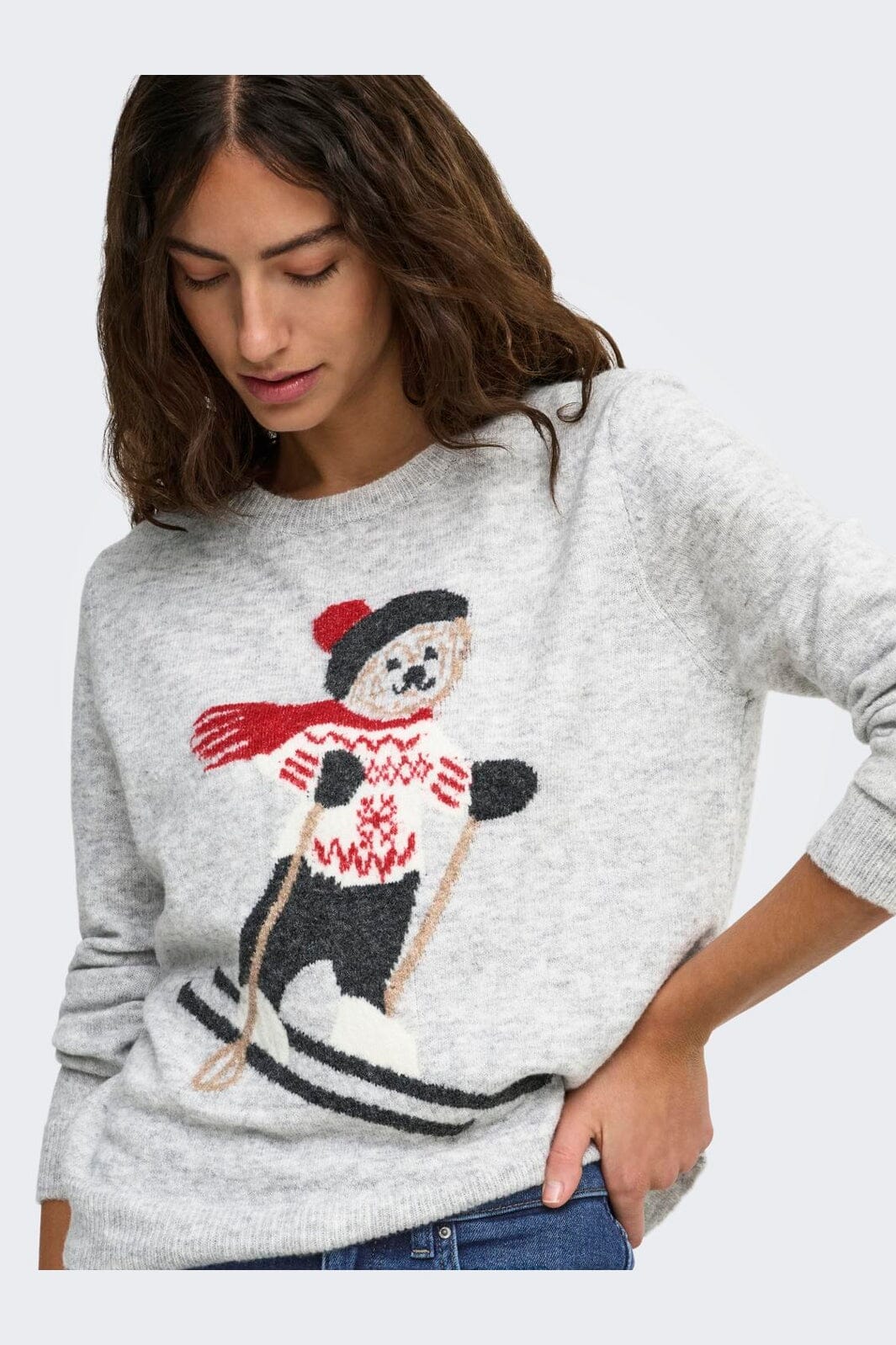 Only - Onlxmas Snowbear Ls O-Neck Knt - 5093916 Light Grey Melange Skibear/Dgm/Scoot/Malt Bal/Birc/Mel