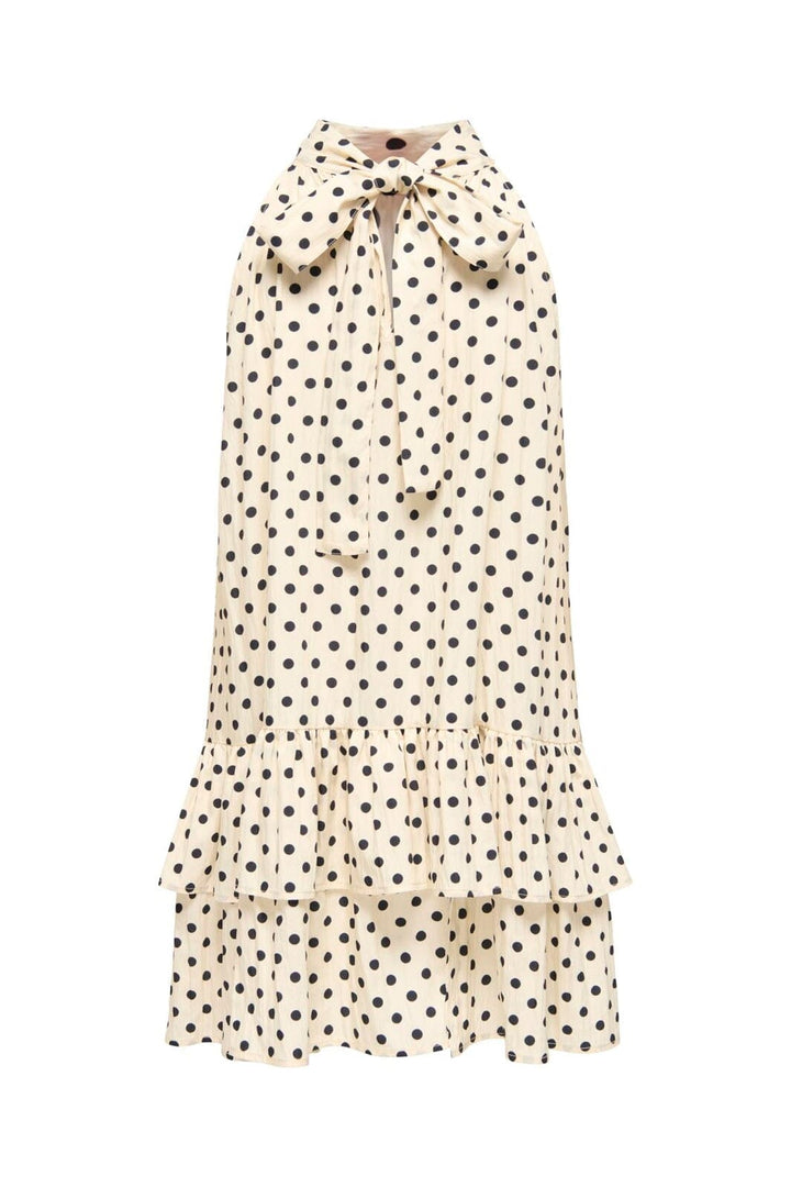 Only - Onlzazie S/L Short Frill Dress - 5140499 Sandshell Black Dot