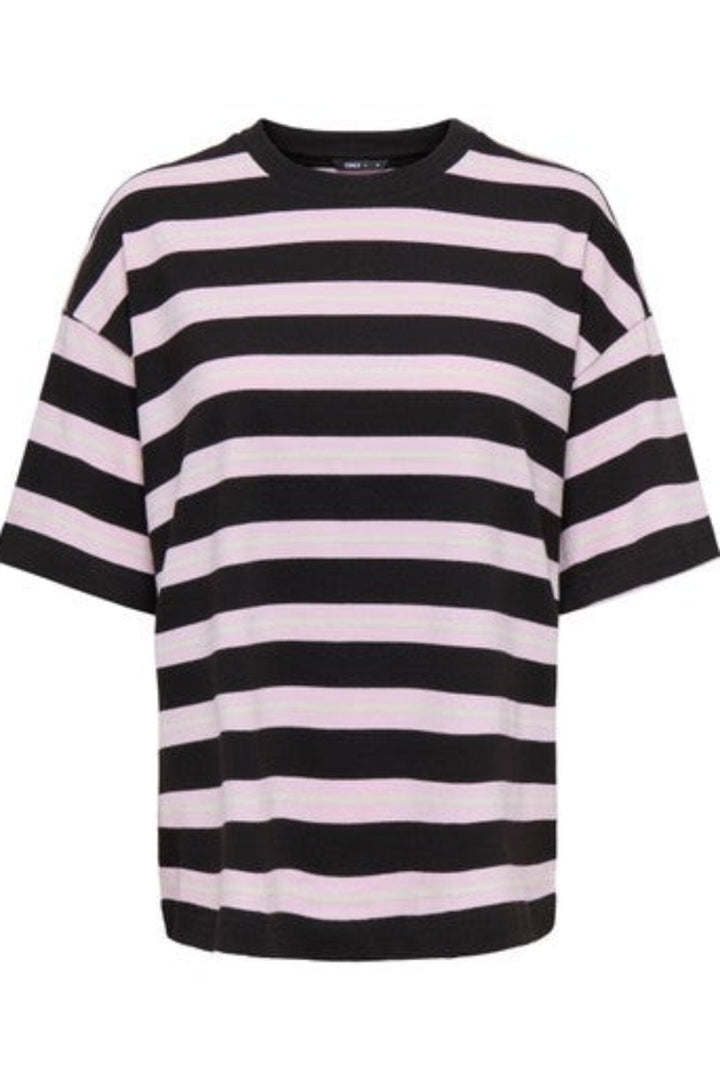 Only - Pglisa Stripe S/S Top - 5236444 Black Bean Pink Lady/ White Stripes T-shirts 