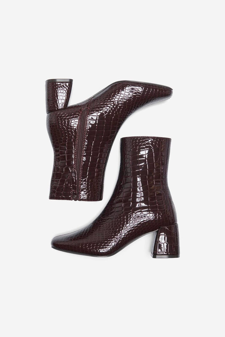 Only Shoes - Onlbrielle-1 Pu Heeled Boot - 5078766 Deep Mahogany Patent Croc