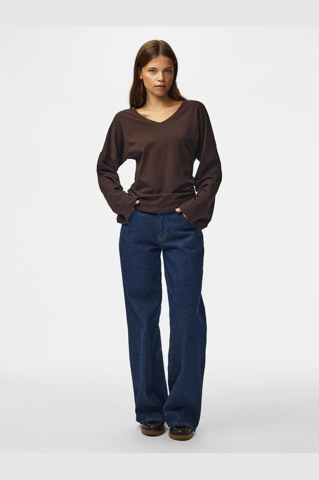 Pieces - Pcalli Ls V-Neck Top - 5235927 Chocolate Plum