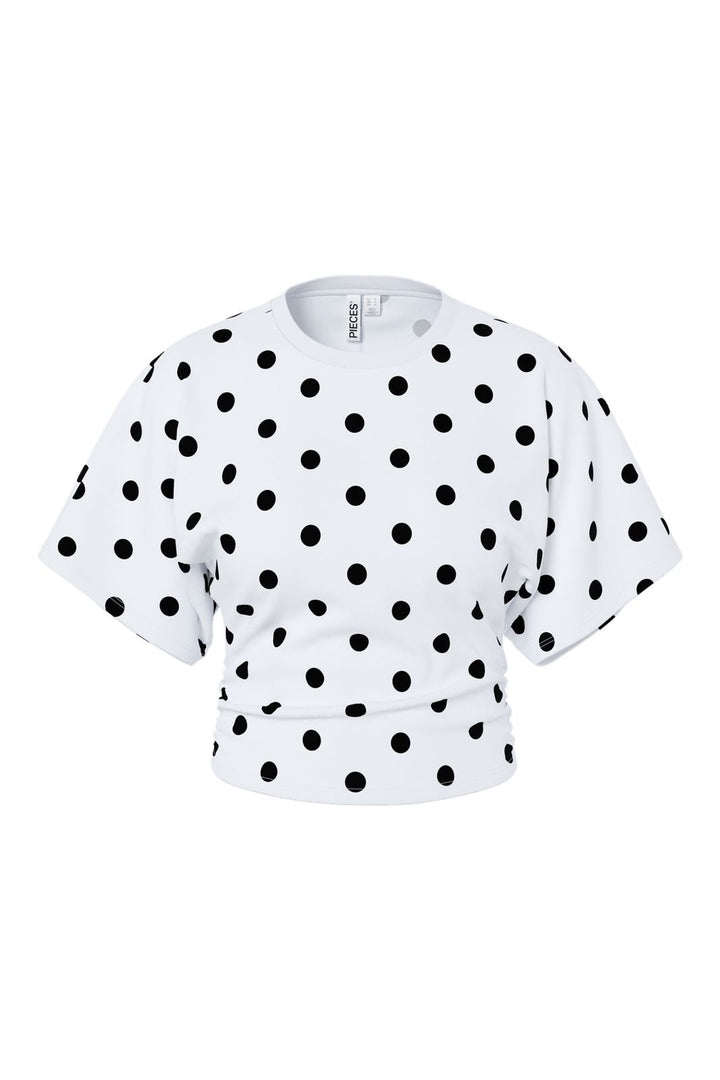 Pieces - Pcalli Ss O-Neck Top Dm - 5205111 Bright White Black Dots