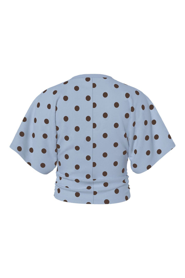 Pieces - Pcalli Ss O-Neck Top Dm - 5217128 Cashmere Blue Dots - Hot Fudge
