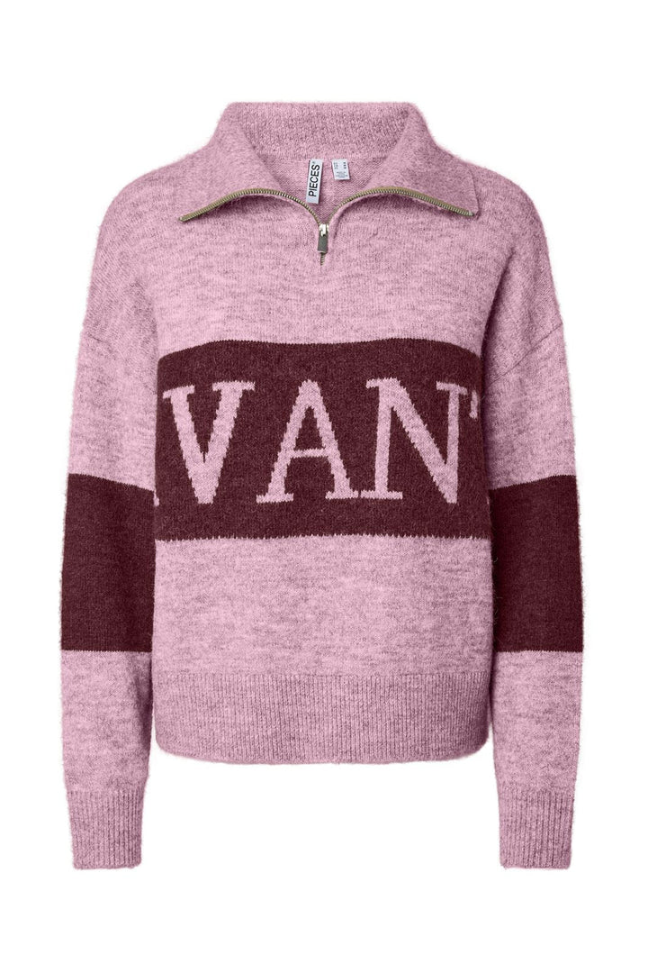Pieces - Pcallie Ls Half Zip Knit - 5179721 Roseate Spoonbill Tawny Port