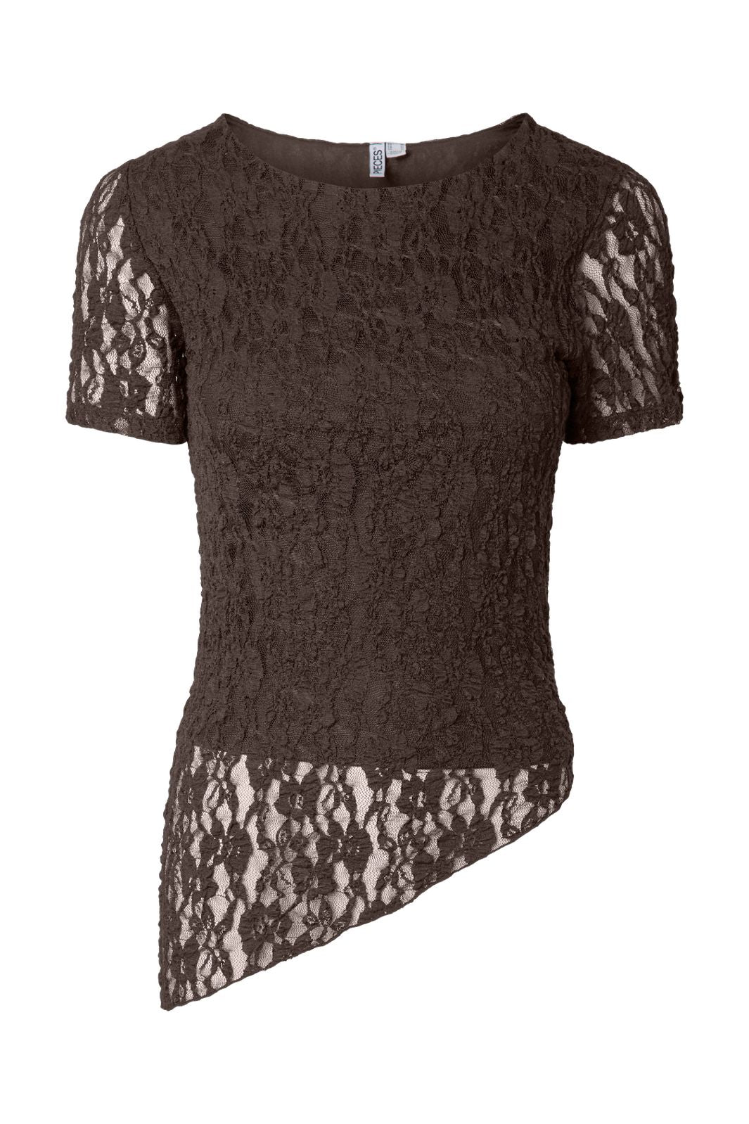 Pieces - Pcariana Ss Asymmetric Lace Top - 5125159 Hot Fudge