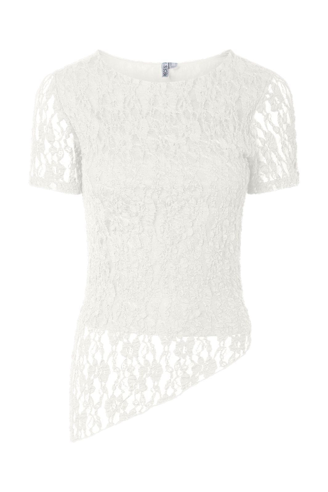 Pieces - Pcariana Ss Asymmetric Lace Top - 5125160 Cloud Dancer