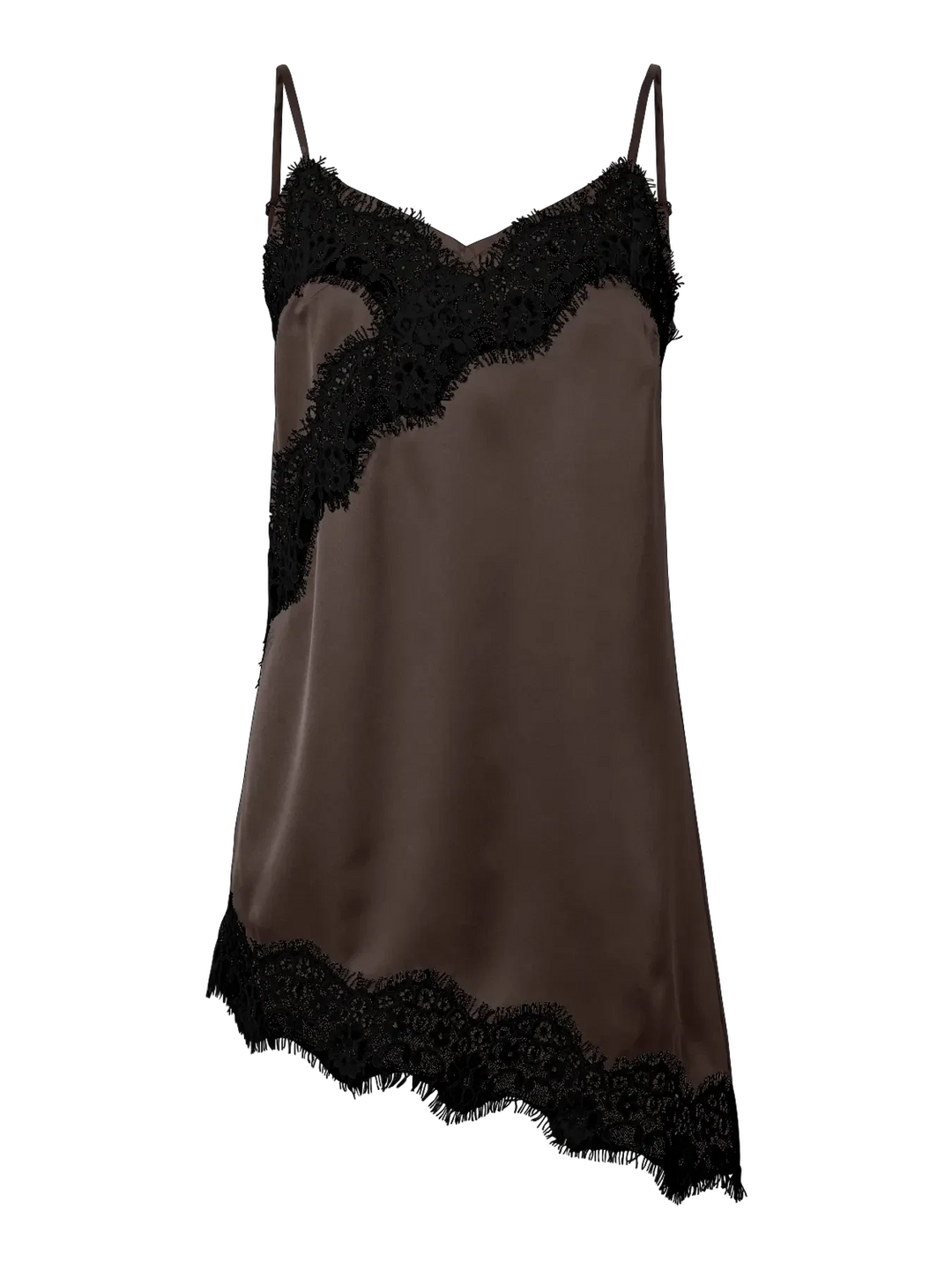 Pieces - Pcariel Assymetric Lace Top Pp - 5102453 Hot Fudge Black Lace Toppe 