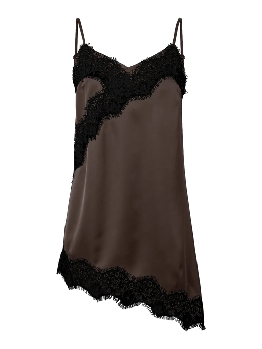 Pieces - Pcariel Assymetric Lace Top Pp - 5102453 Hot Fudge Black Lace Toppe 