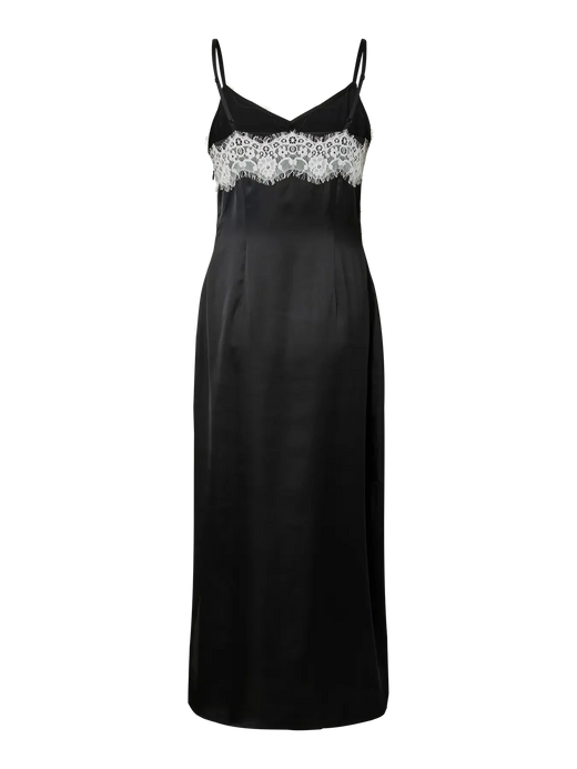 Pieces - Pcariel Sl Ankle Dress Pp - 5049057 Black White Lace Kjoler 