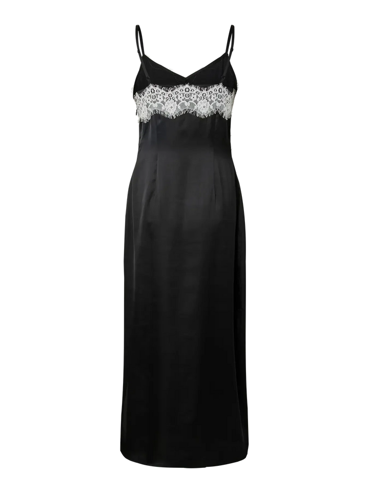 Pieces - Pcariel Sl Ankle Dress Pp - 5049057 Black White Lace Kjoler 