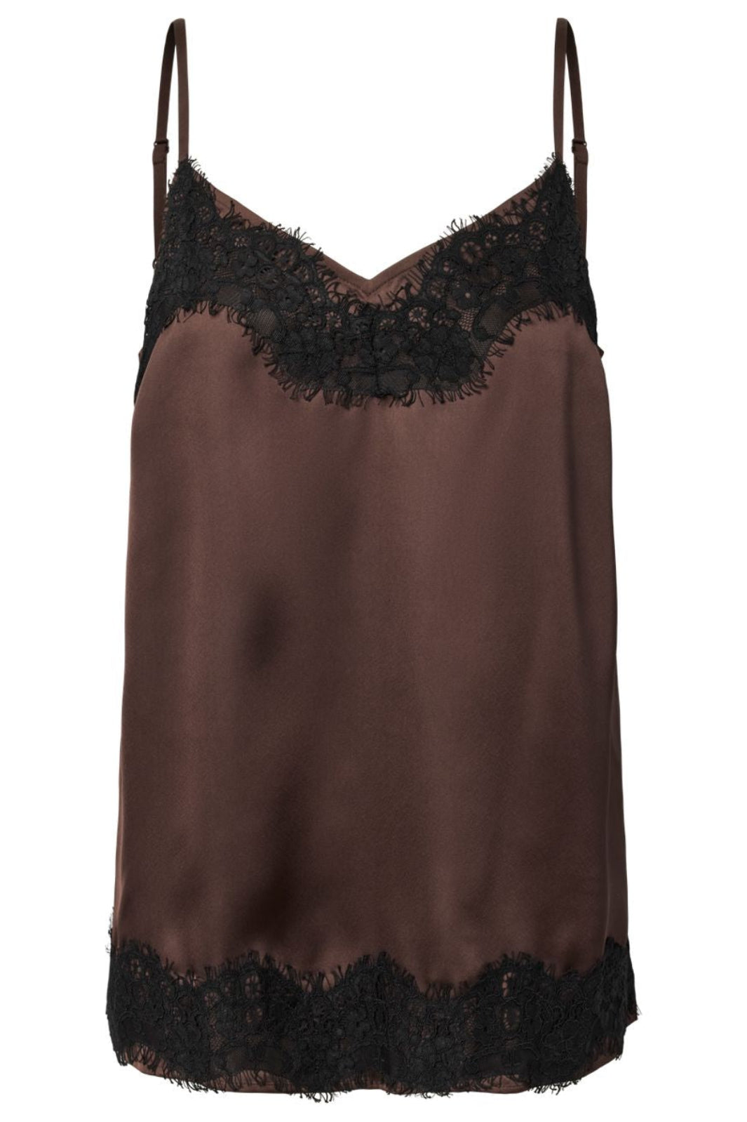 Pieces - Pcariel Sl Lace Detail Top Pp - 5100323 Hot Fudge Black Lace
