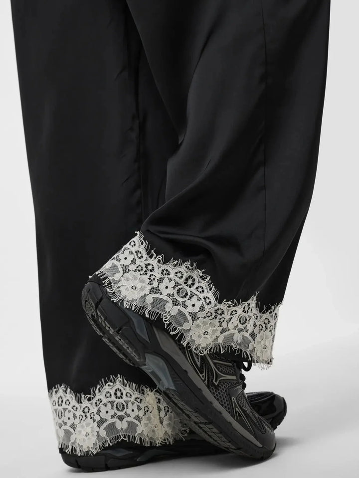 Pieces - Pcariel Wide Lace Pants Pp - 5093524 Black White Lace Bukser 