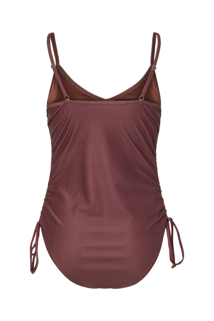 Pieces - Pcbaomi Ruching Swimsuit - 4964619 Deep Mahogany