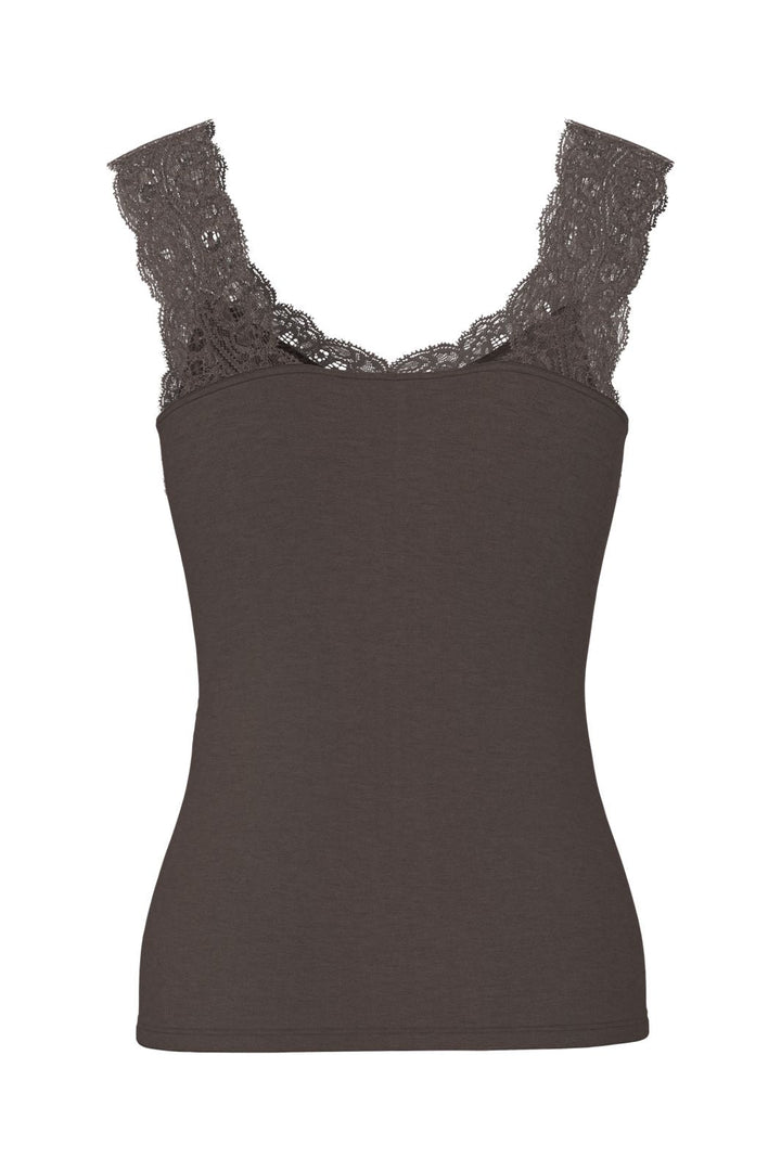 Pieces - Pcbarbera Lace Top - 4801924 Hot Fudge