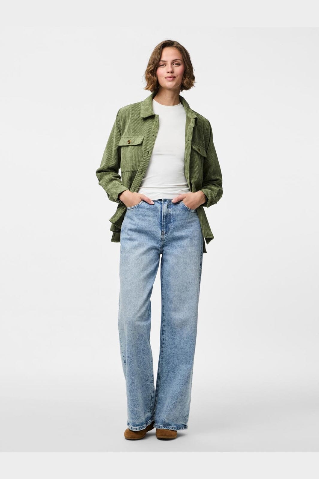 Pieces - Pceffi Ls Corduroy Shirt - 3969495 Olivine