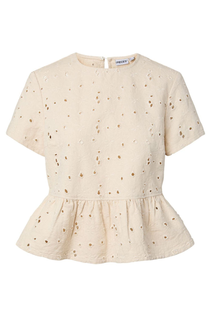 Pieces - Pcella Ss Top - 5106570 Ecru Embroidery