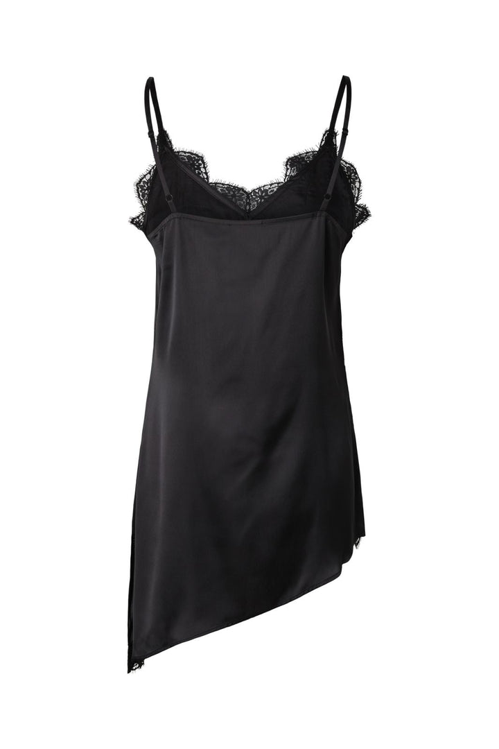 Pieces - Pcelva Satin Asymetric Nightdress - 5097195 Black Black Lace