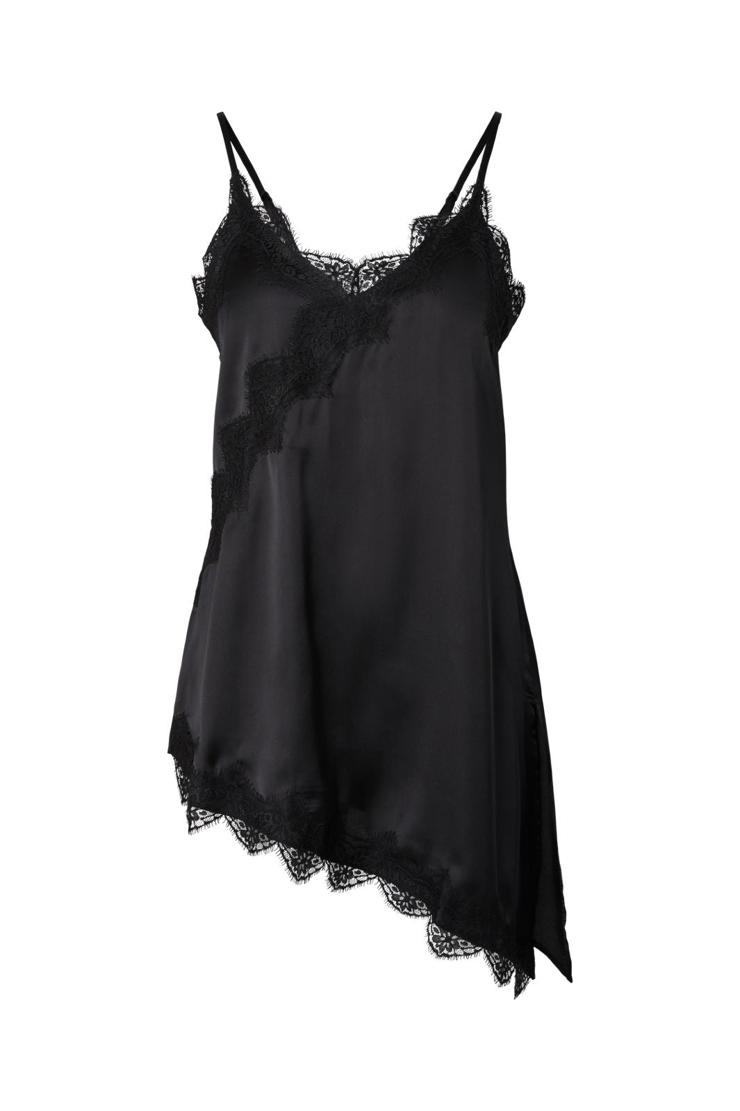 Pieces - Pcelva Satin Asymetric Nightdress - 5097195 Black Black Lace