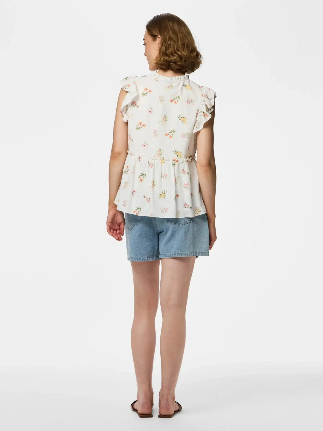 Pieces - Pcemma Sl Top - 4904214 Bright White Flower Toppe 