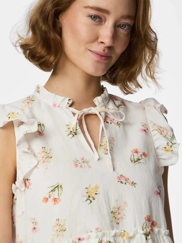 Pieces - Pcemma Sl Top - 4904214 Bright White Flower Toppe 