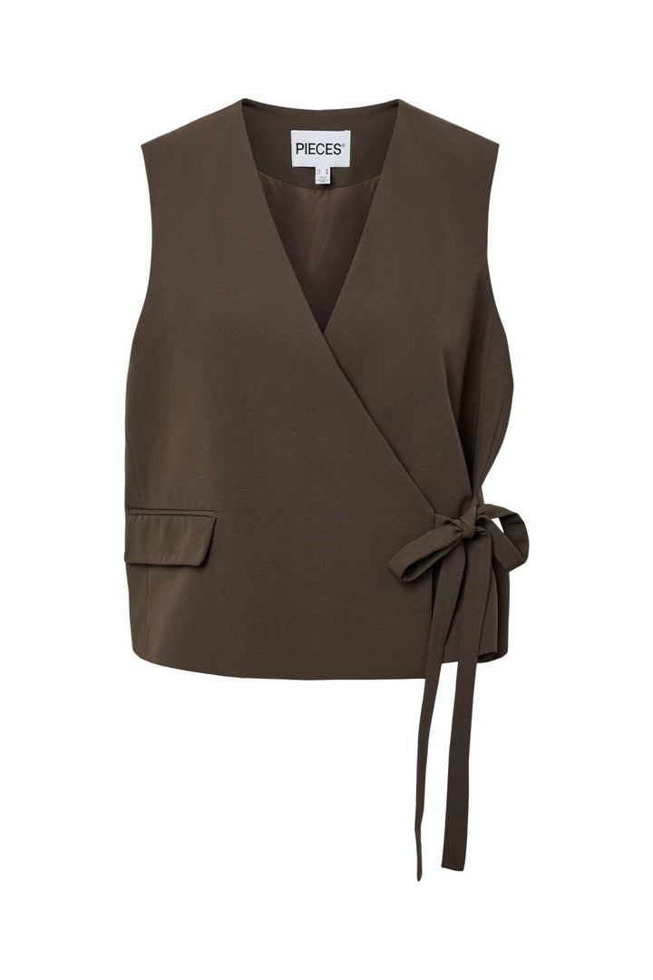 Pieces - Pcemy Tailored Vest W. Tie Detail - 5134702 Turkish Coffee