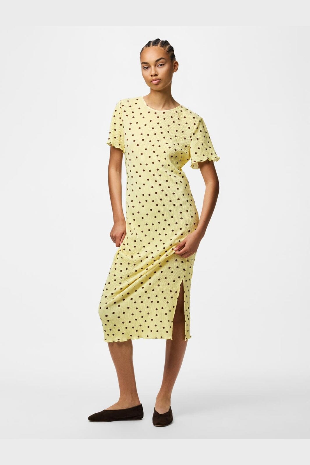 Pieces - Pcflora Ss Midi Dress Cp - 5017914 French Vanilla Brown Polka Dots