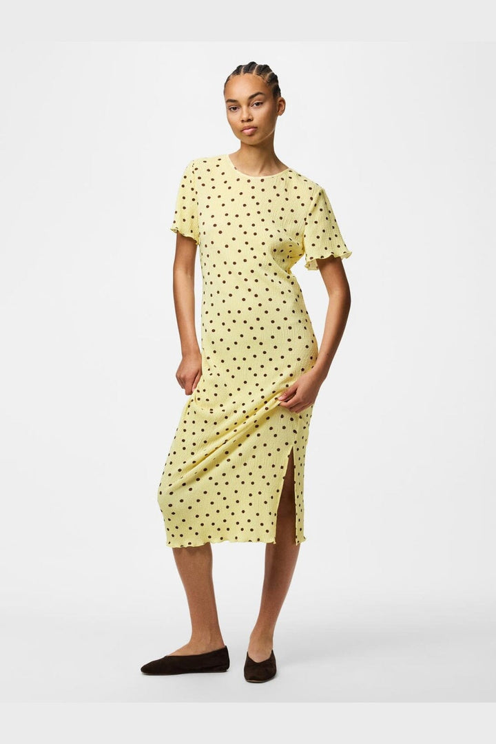 Pieces - Pcflora Ss Midi Dress Cp - 5017914 French Vanilla Brown Polka Dots