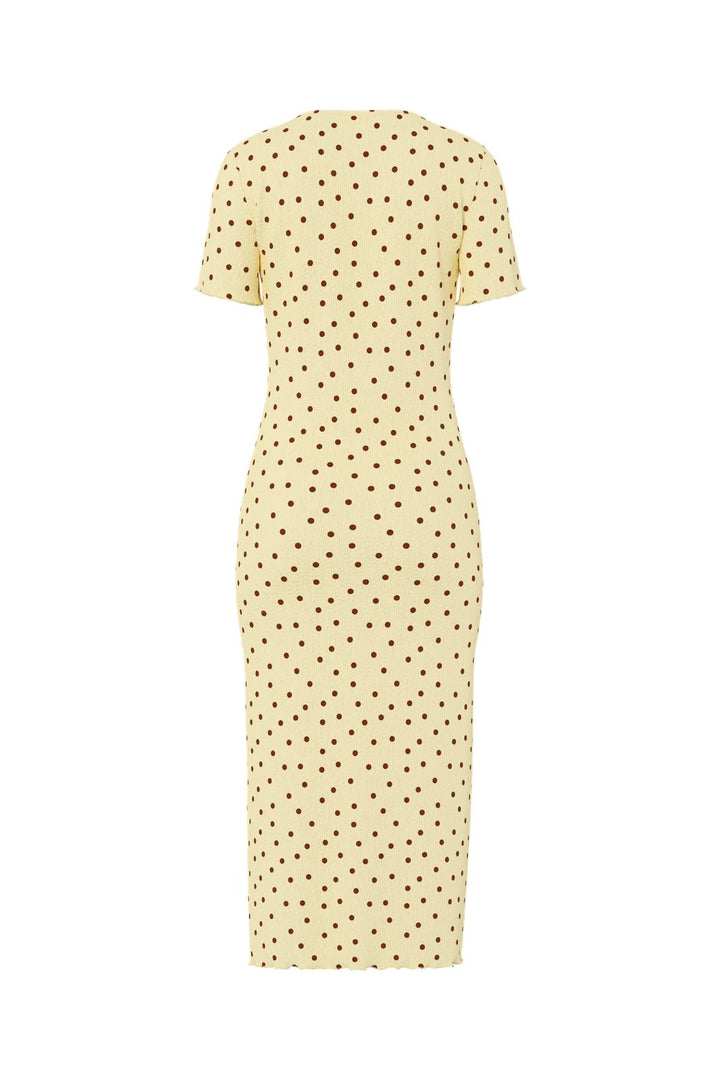Pieces - Pcflora Ss Midi Dress Cp - 5017914 French Vanilla Brown Polka Dots