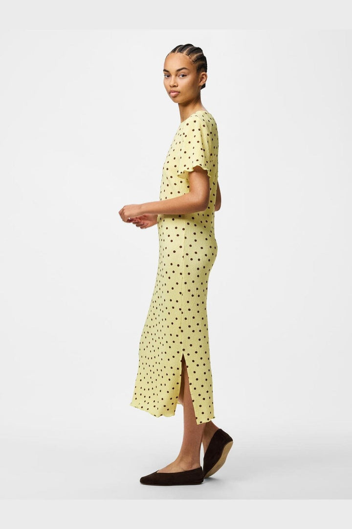 Pieces - Pcflora Ss Midi Dress Cp - 5017914 French Vanilla Brown Polka Dots