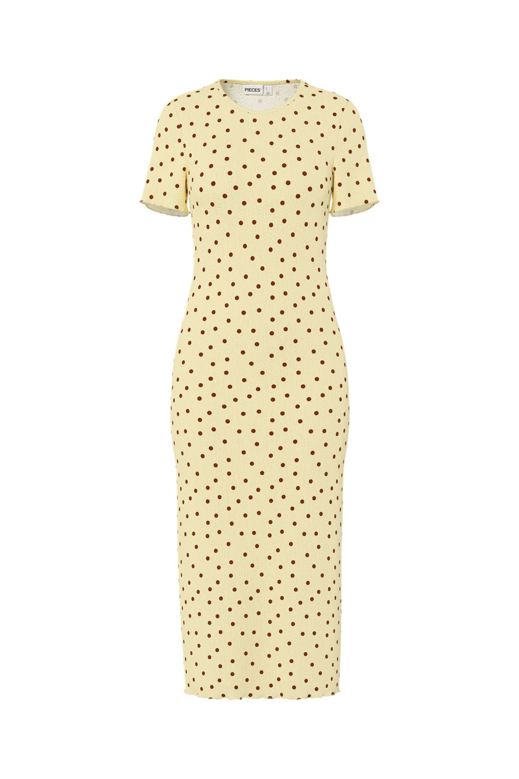 Pieces - Pcflora Ss Midi Dress Cp - 5017914 French Vanilla Brown Polka Dots