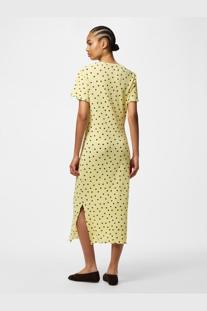 Pieces - Pcflora Ss Midi Dress Cp - 5017914 French Vanilla Brown Polka Dots