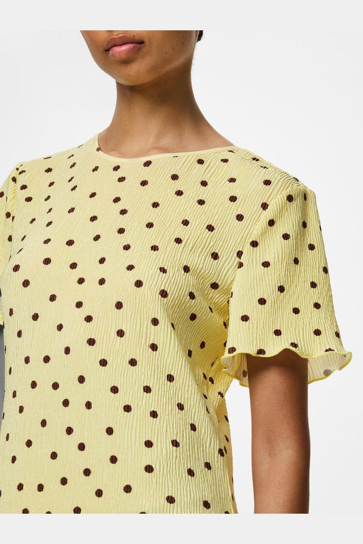 Pieces - Pcflora Ss Midi Dress Cp - 5017914 French Vanilla Brown Polka Dots