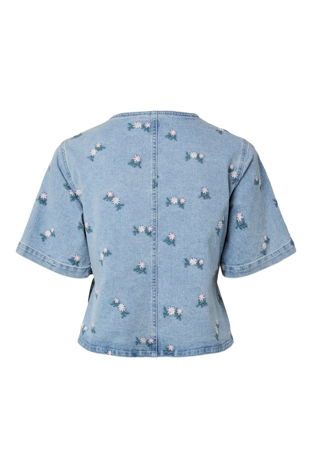 Pieces - Pcflora Ss Wrap Emb Shirt - 5106544 Light Blue Denim Embroidery