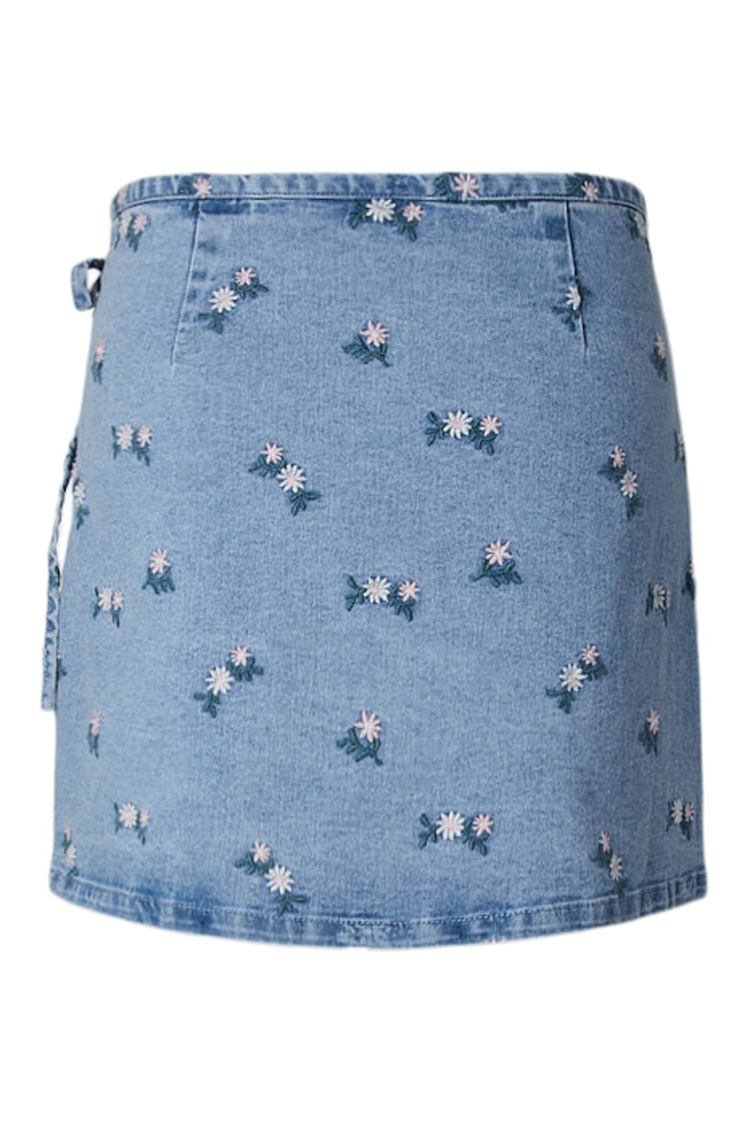 Pieces - Pcflora Wrap Emb Skirt - 5106541 Light Blue Denim Embroidery