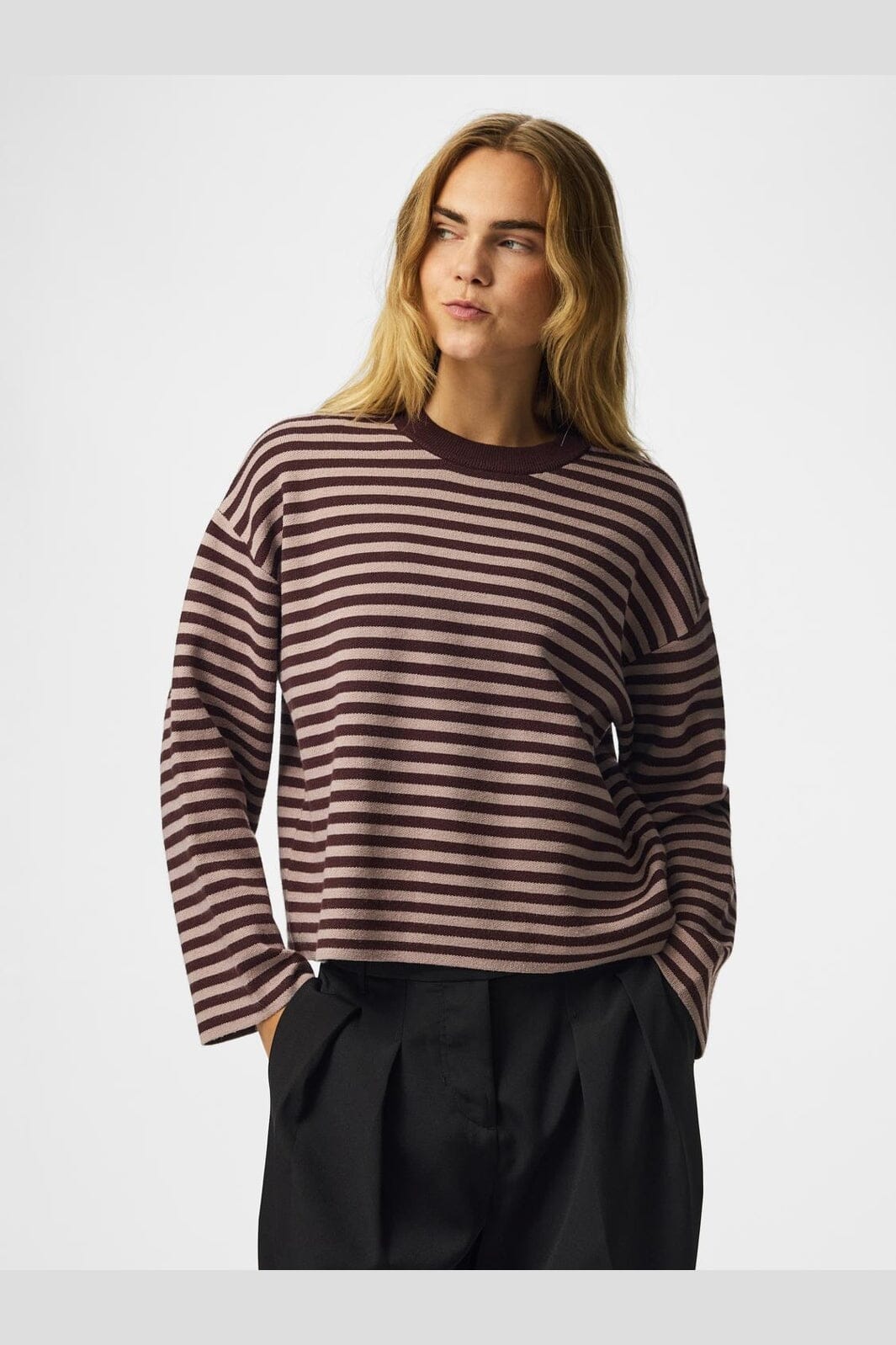 Pieces - Pcjassy Ls O-Neck Knit - 5179126 Hot Fudge Greige