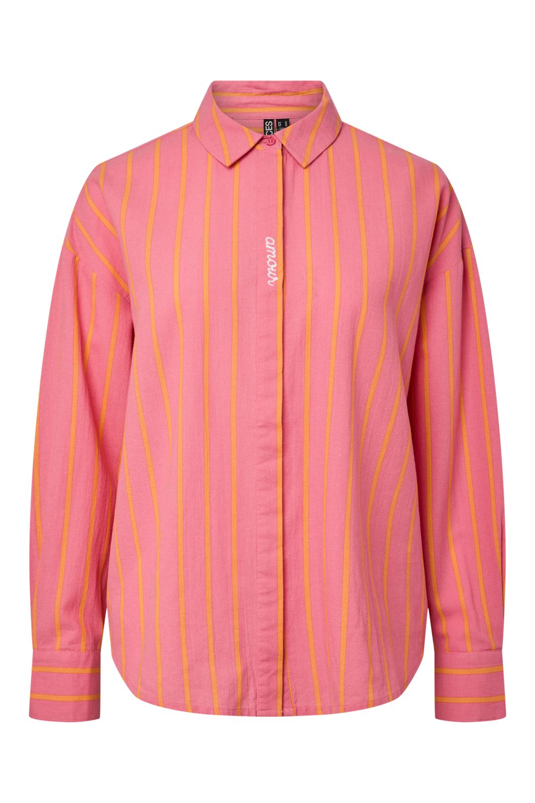 Pieces - Pcjavia Ls Stripe Shirt Fc - 5068776 Pink Lemonade Tangerine Stripes And White Emb