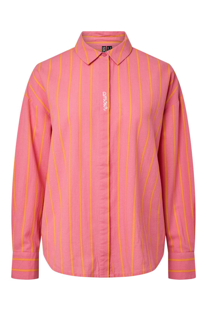 Pieces - Pcjavia Ls Stripe Shirt Fc - 5068776 Pink Lemonade Tangerine Stripes And White Emb